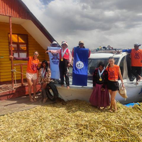 Local Uros school SUP competition, girls podium