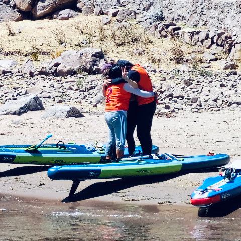 DAY 5, arrival and group hug when reaching Taquile Island main harbour